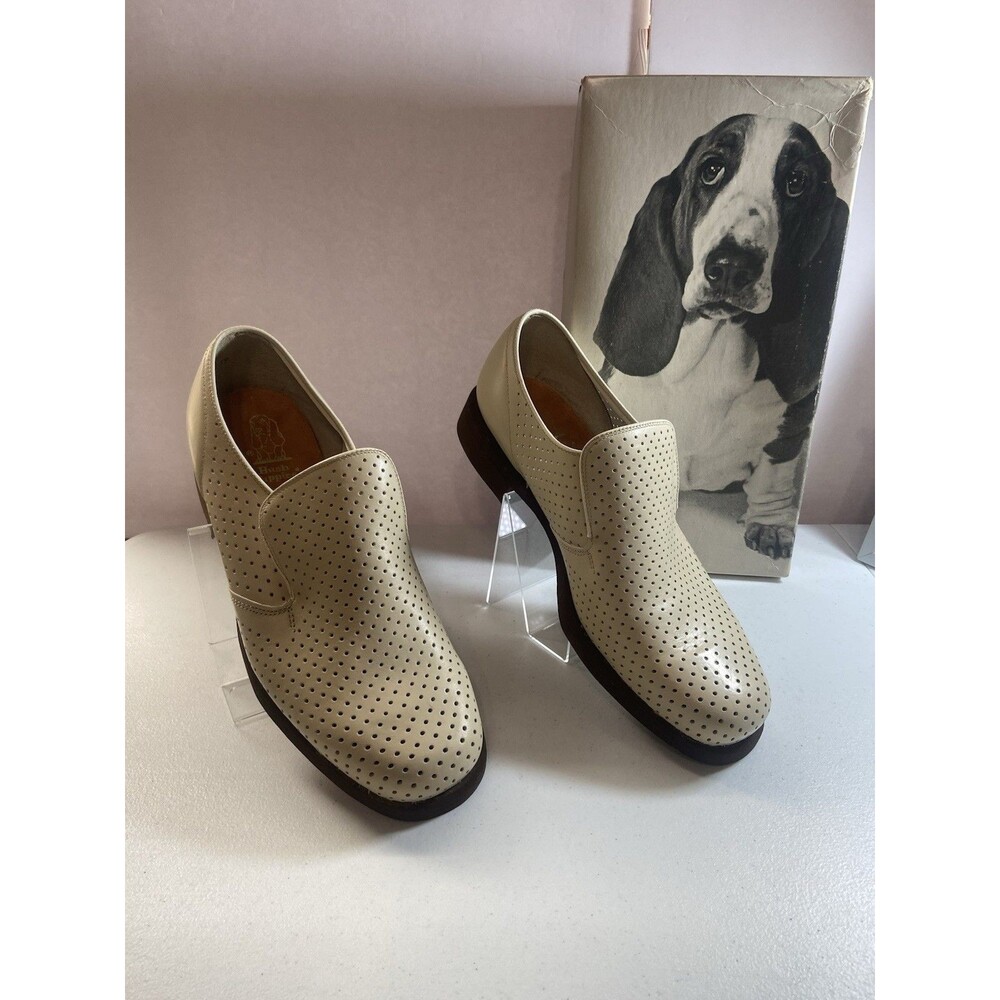 Hush Puppies Mens Perforated Leather Slip On Loafers Bone Size 9